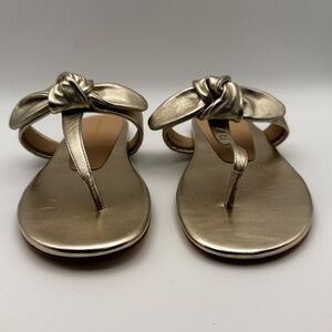 Stuart Weitzman Bandeau Gold Leather T-Strap Slide Sandal w Bow Size 6-6.5
